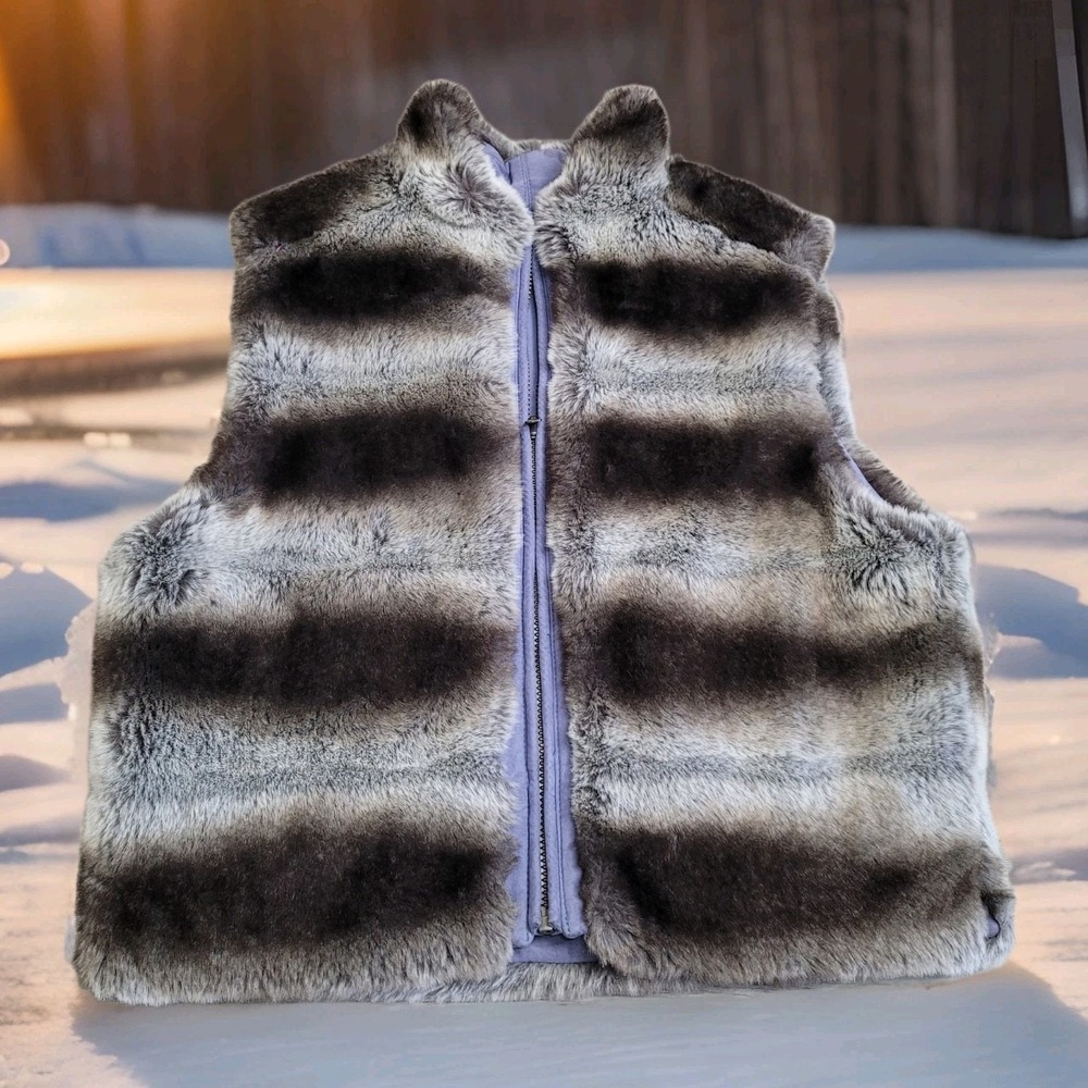 🧥Skea Reversible Faux‑Fur Vest Women's M Lavender Suede / Gray Fur Full Zip USA